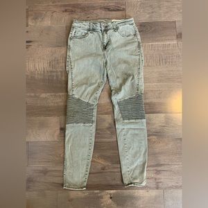 Pistola Moto Detail Jeans Army Green Mid Rise skinny